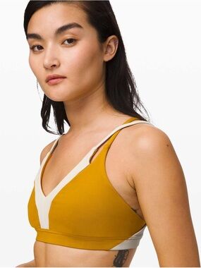 lululemon athletica V-Neck Bralette in Mustard with White Trim